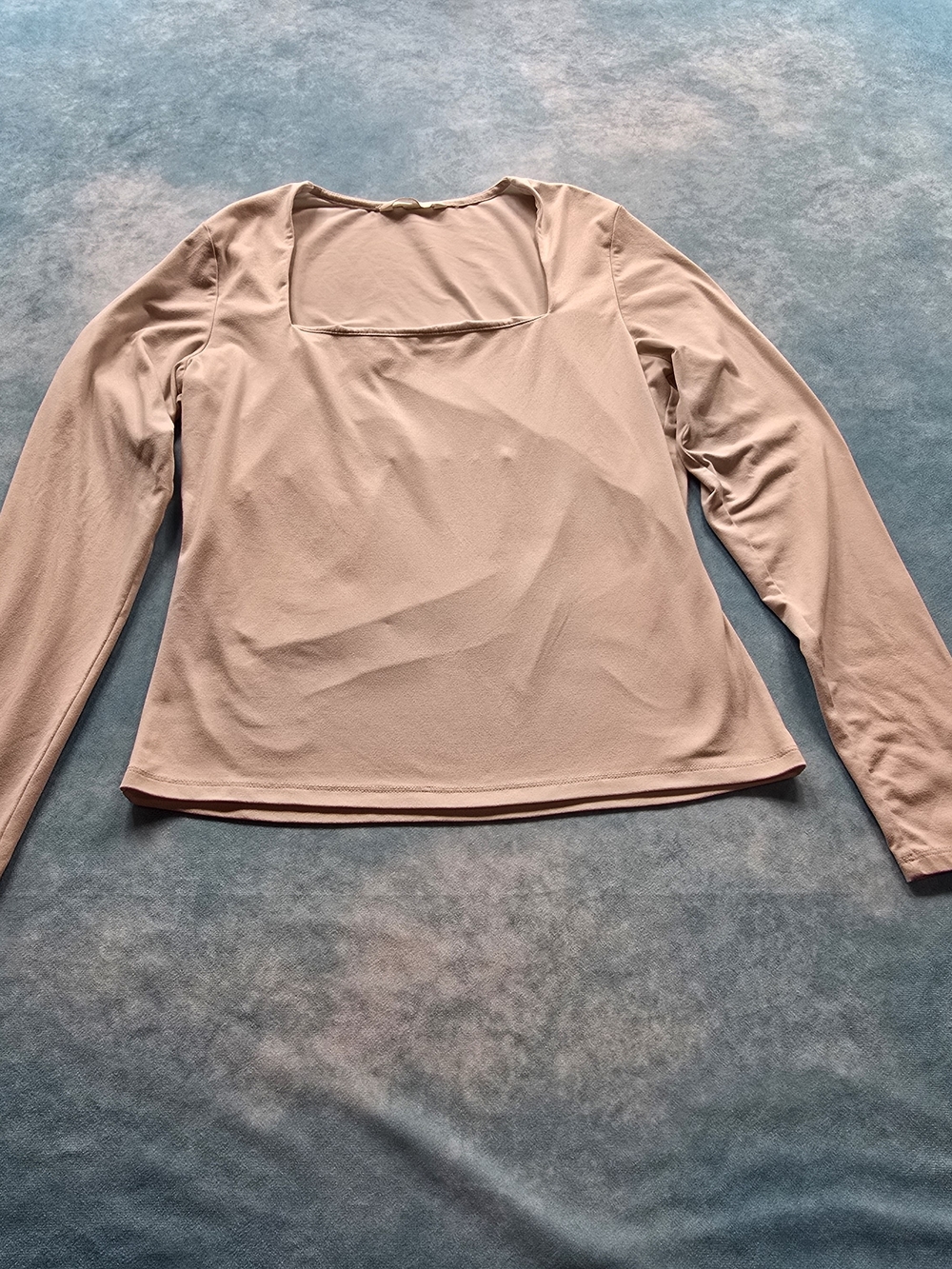 H&M Taupe Square Neck Long Sleeve Top Built In Shelf Bra | INV008